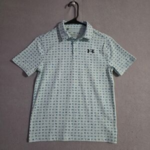 Under Armour AOP Heat Gear Playoff Polo Golf Aqua Size Youth Medium
